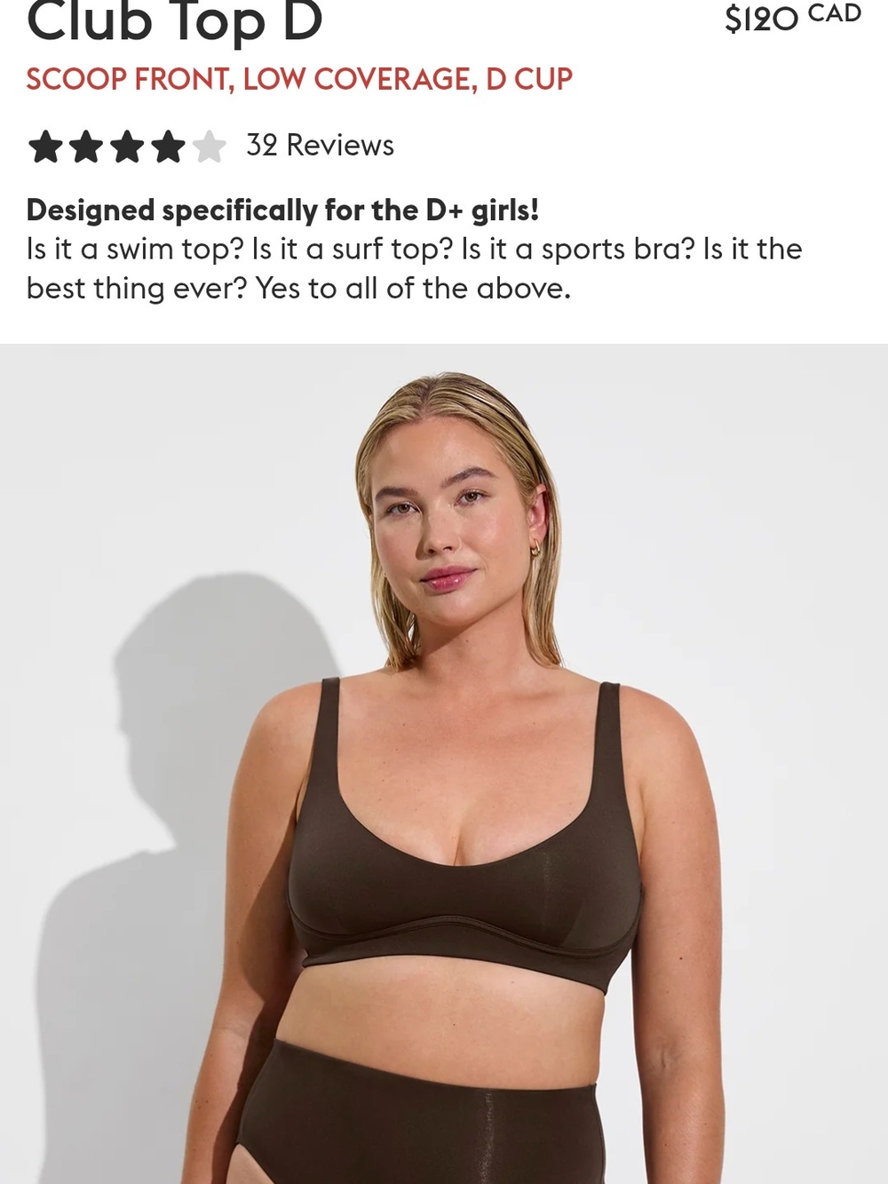 Club Top D Scoop Bralette in Cold brew